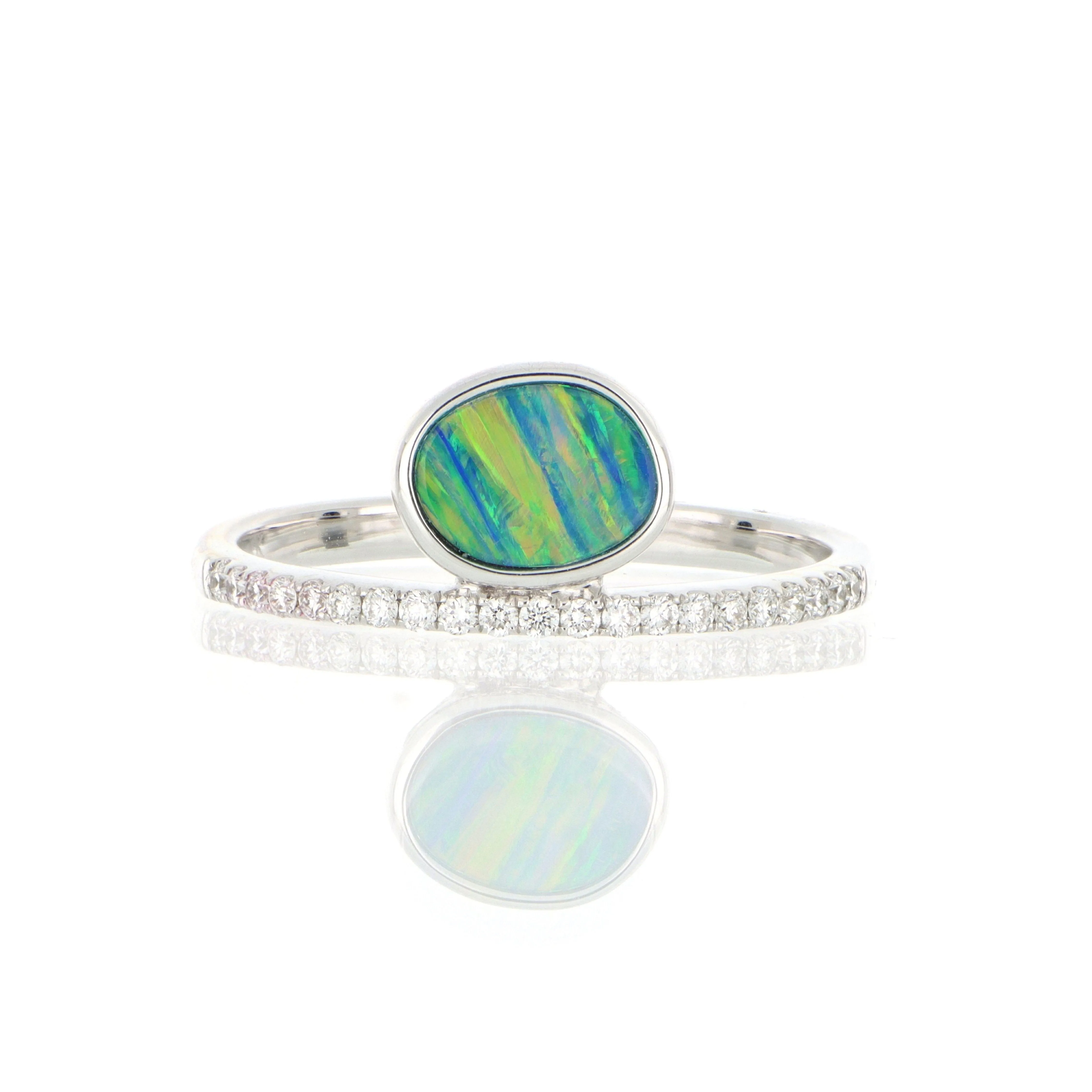 14k White Gold Opal and Diamond Ring