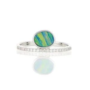 14k White Gold Opal and Diamond Ring