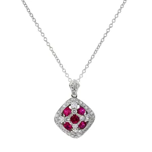 14K White Gold Ruby and Diamond Pendant Necklace