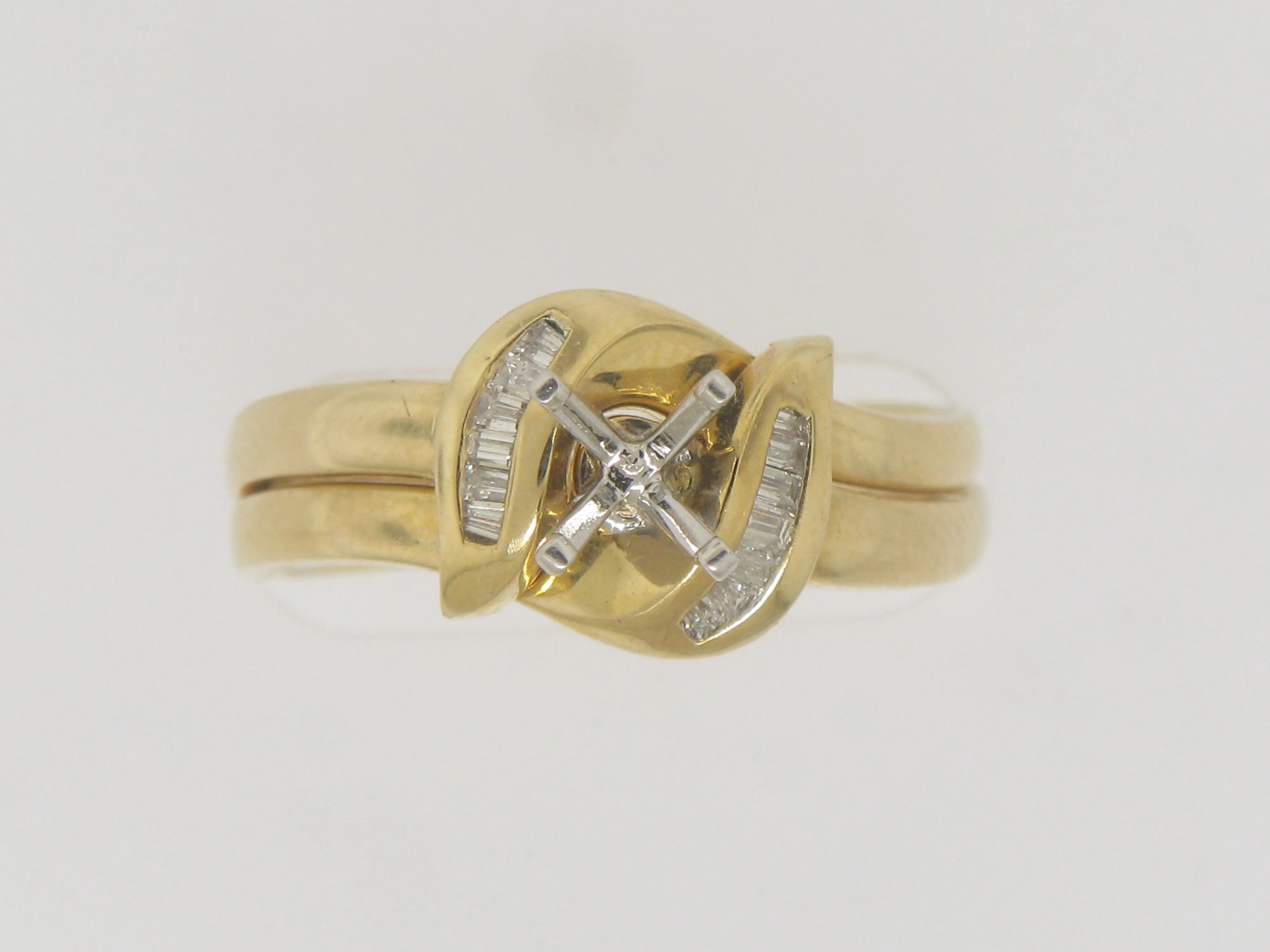 14k Yellow Gold Diamond Wedding Set Complimentary Mounting Size 6.75 (Sale)
