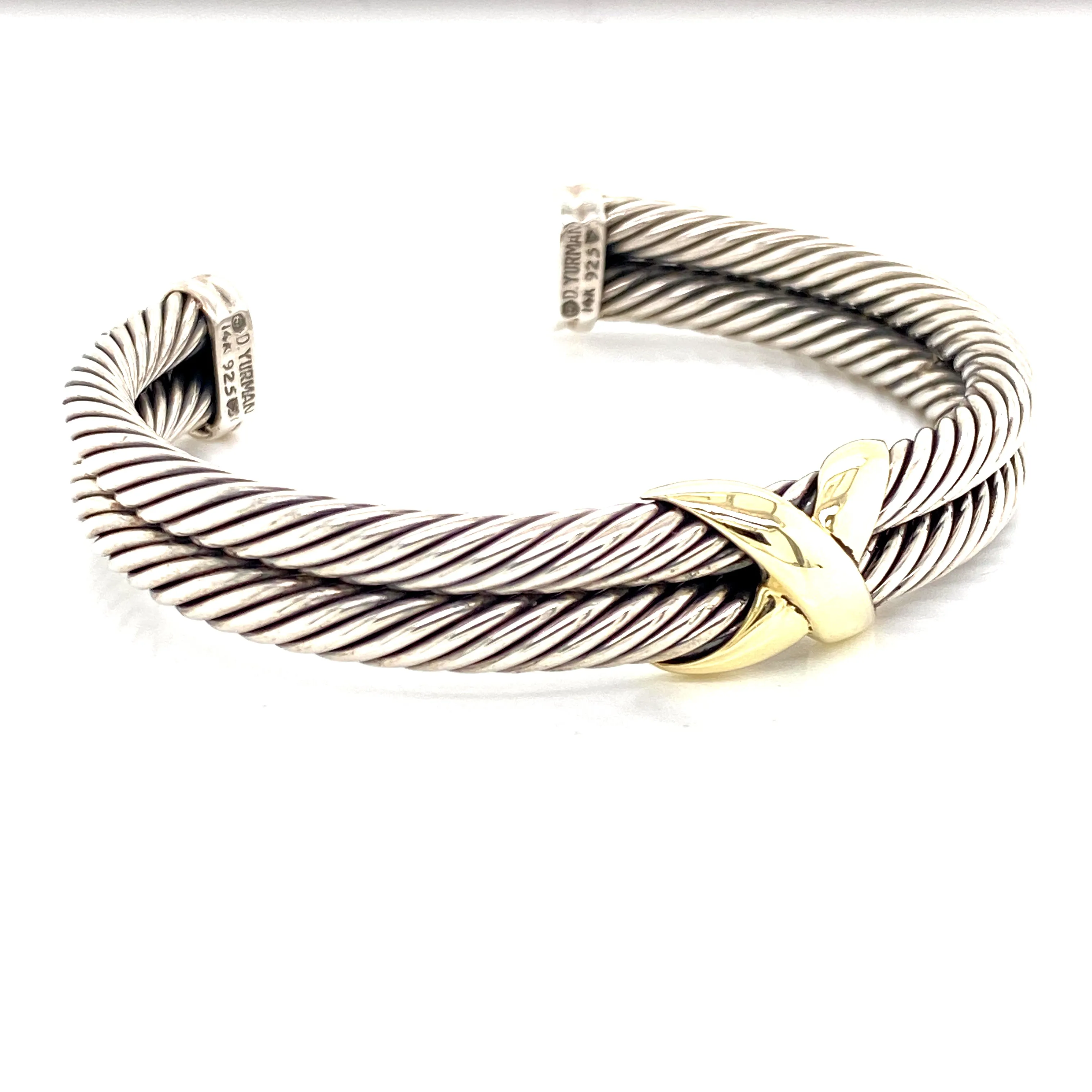 14K Yellow Gold   Sterling Silver "X" Cuff Bangle
