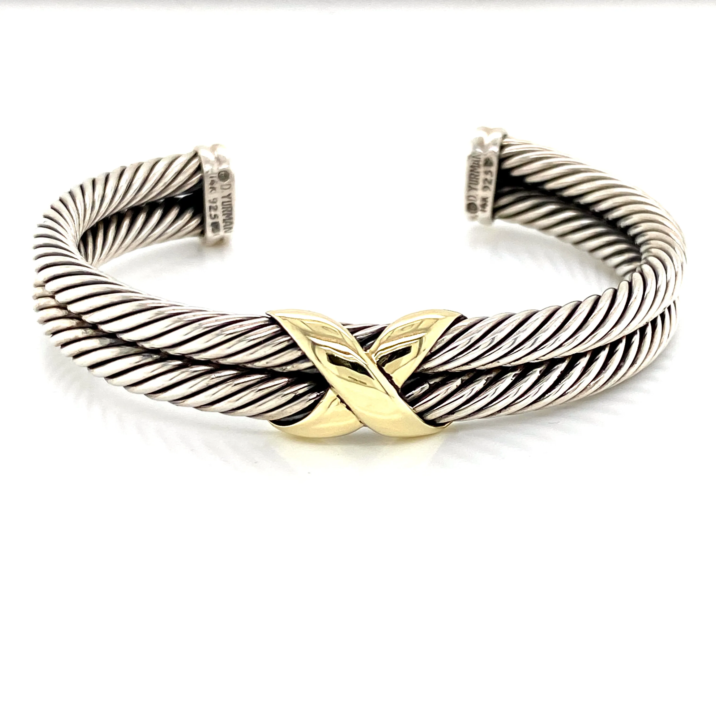 14K Yellow Gold   Sterling Silver "X" Cuff Bangle