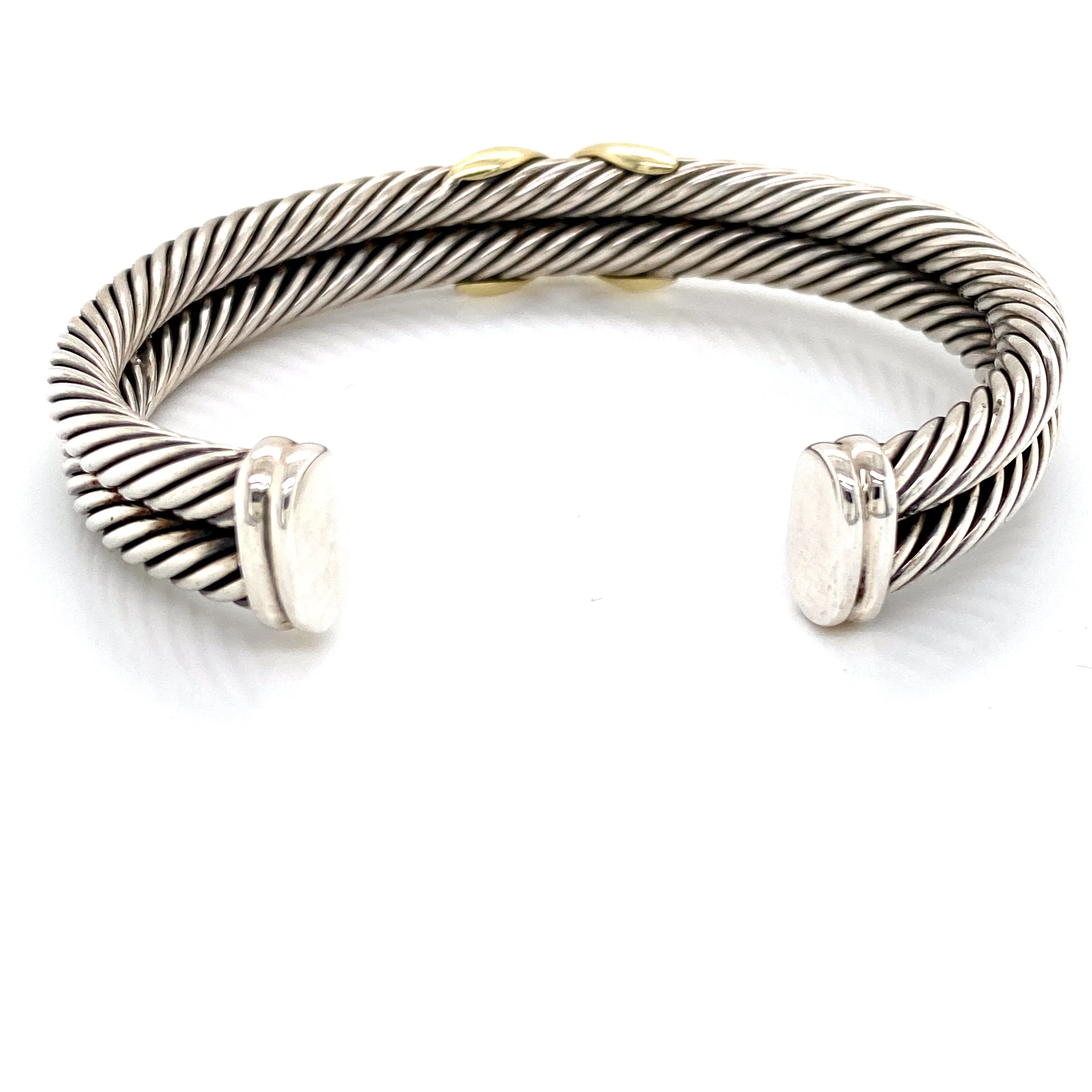14K Yellow Gold   Sterling Silver "X" Cuff Bangle