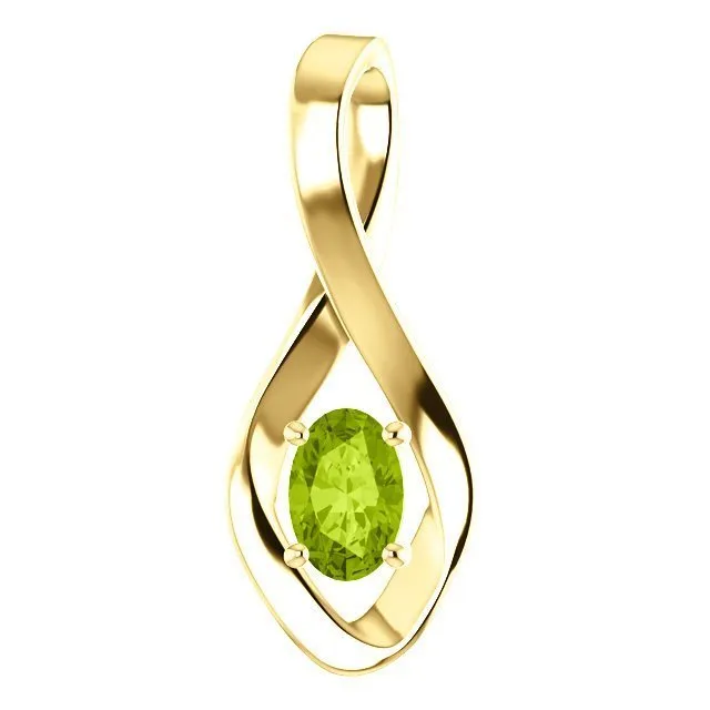 14KT GOLD 0.55 CT OVAL PERIDOT INFINITY PENDANT