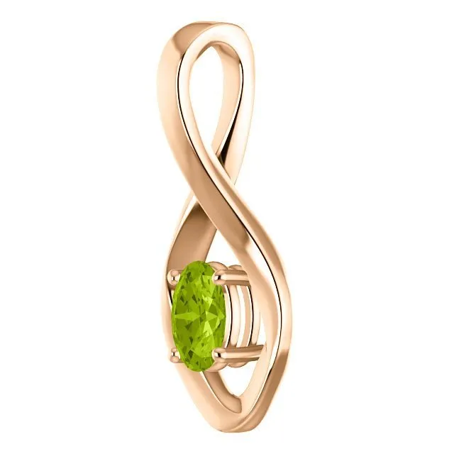 14KT GOLD 0.55 CT OVAL PERIDOT INFINITY PENDANT