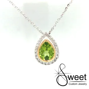 14KT WHITE AND YELLOW GOLD PERIDOT AND DIAMOND PENDANT