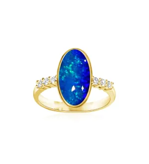 14kt Yellow Gold Black Opal and Diamond ring