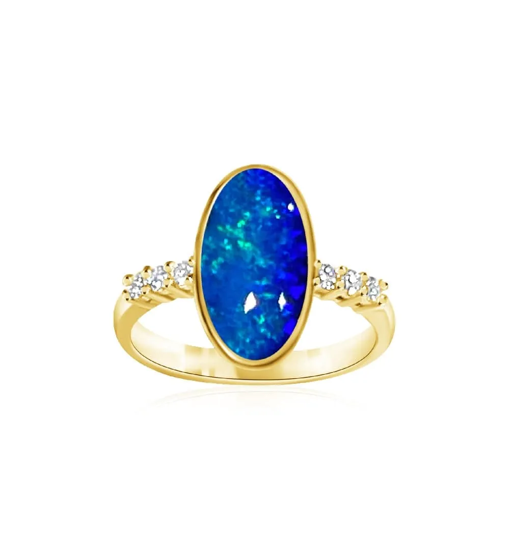 14kt Yellow Gold Black Opal and Diamond ring