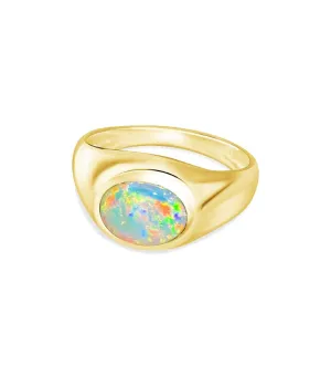 14kt Yellow Gold Opal fine signet ring