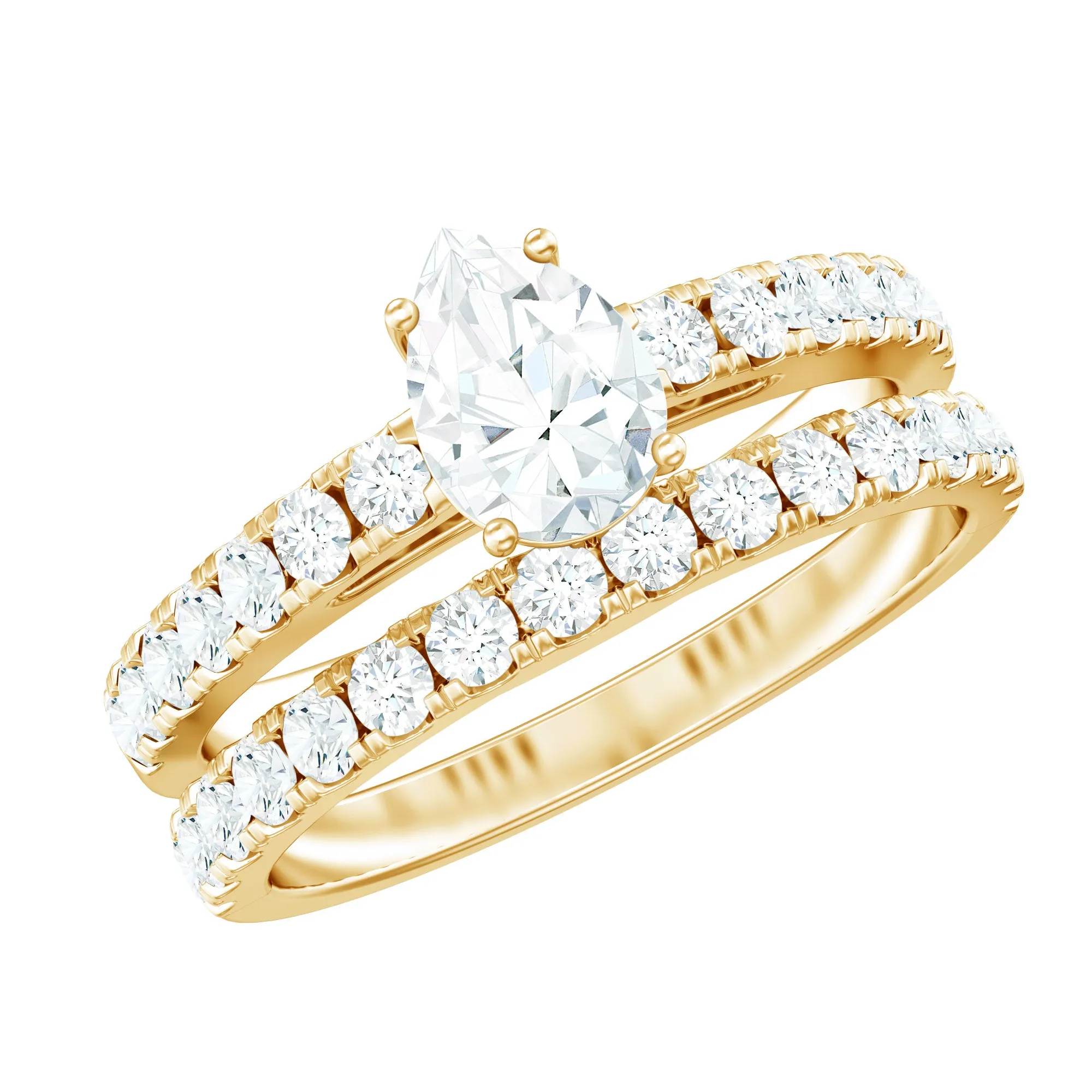 1.75 CT Moissanite Engagement Ring with Wedding Band