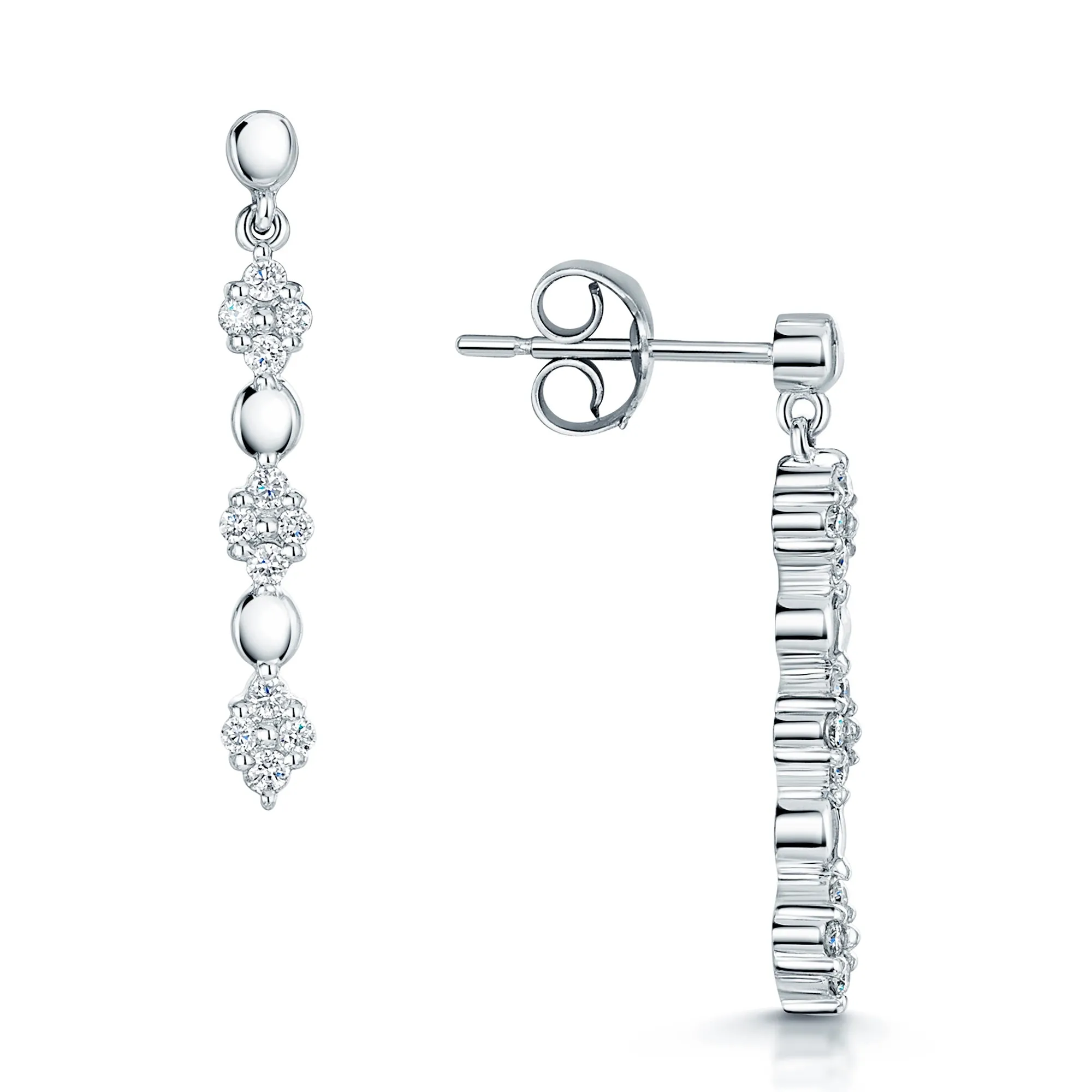 18ct White Gold Pave Set Diamond Drop Earrings