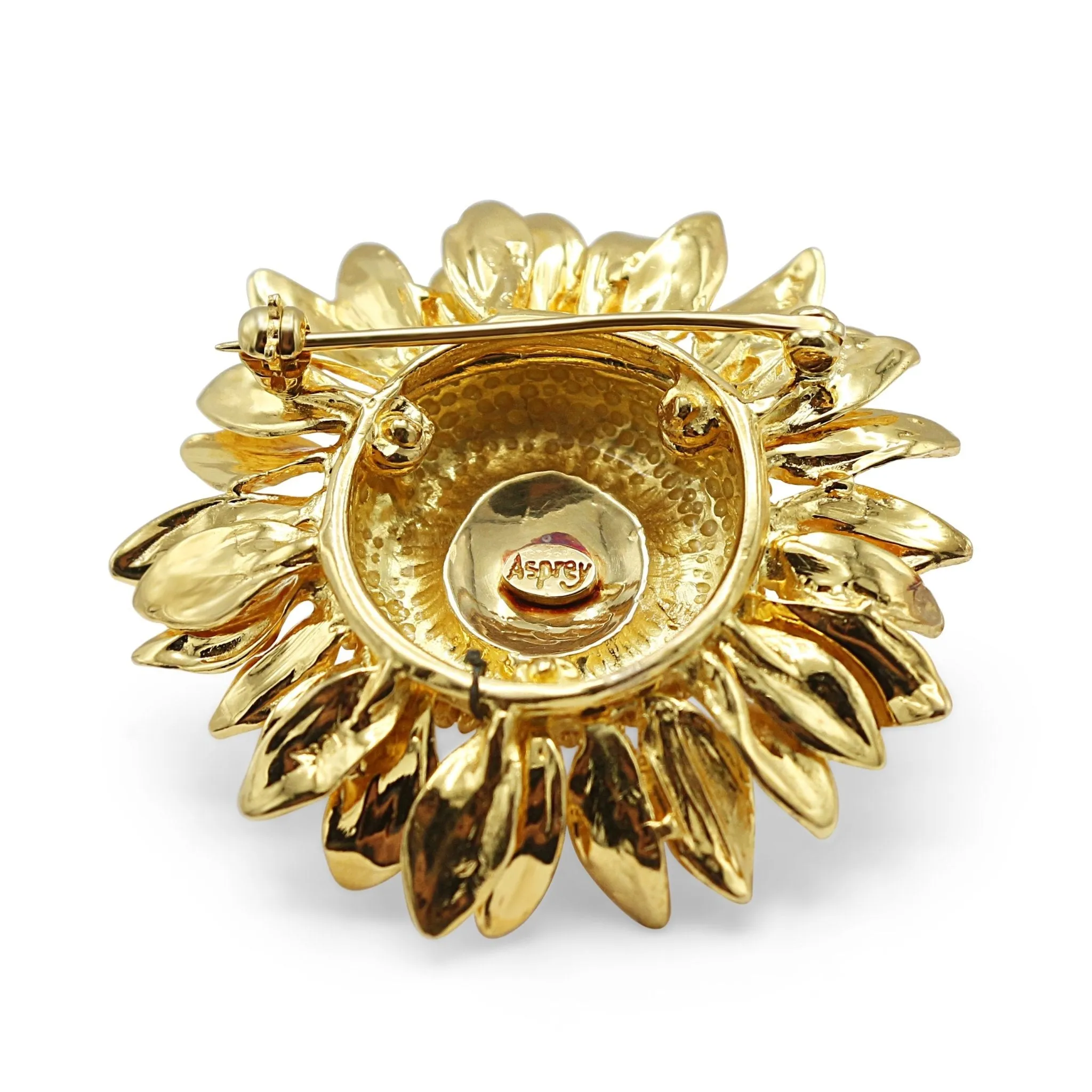 18ct Yellow Gold Sunflower Brooch - By Asprey