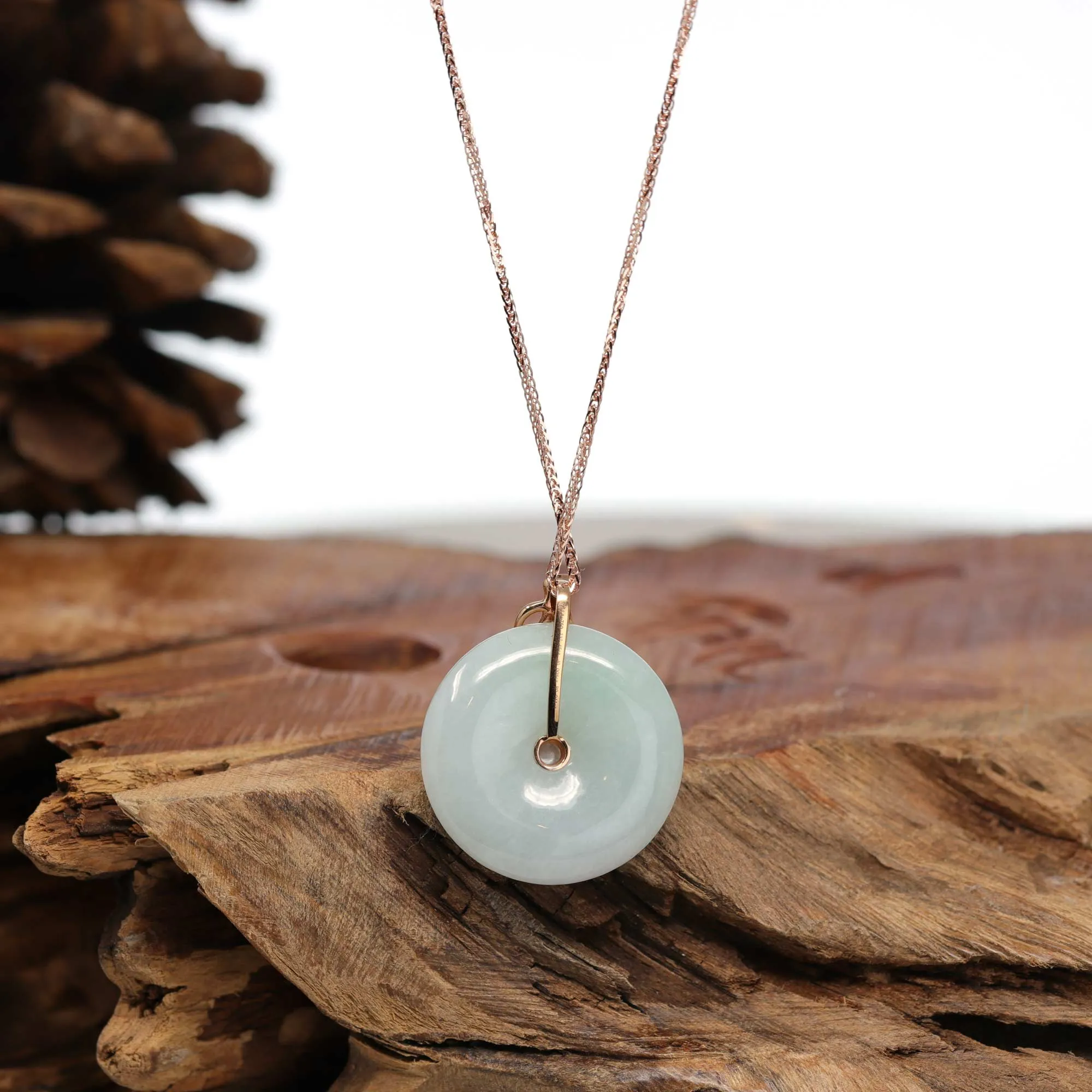 18k Rose Gold Genuine Burmese Jadeite Constellation (Aquarius) Necklace Pendant with Diamonds & Ruby