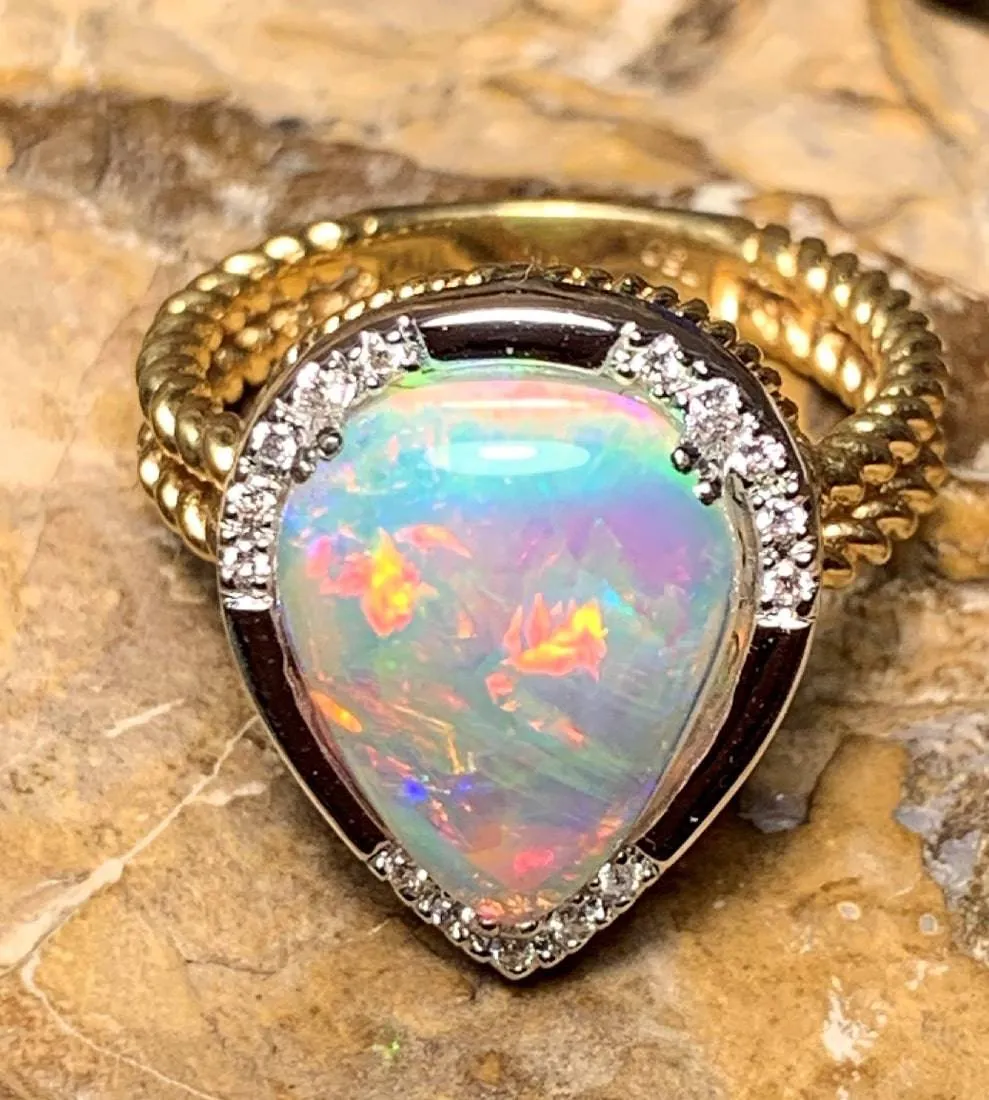 18KT White and Yellow Gold Opal Diamond ring