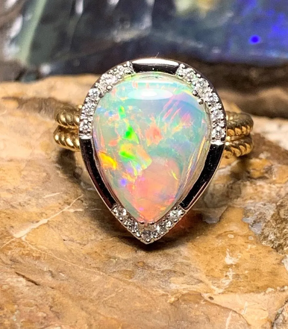 18KT White and Yellow Gold Opal Diamond ring