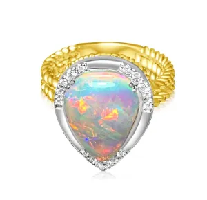 18KT White and Yellow Gold Opal Diamond ring