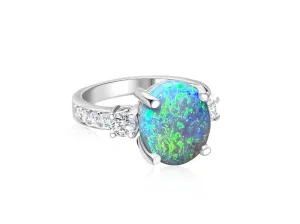 18KT White Gold Black Opal and Diamond ring