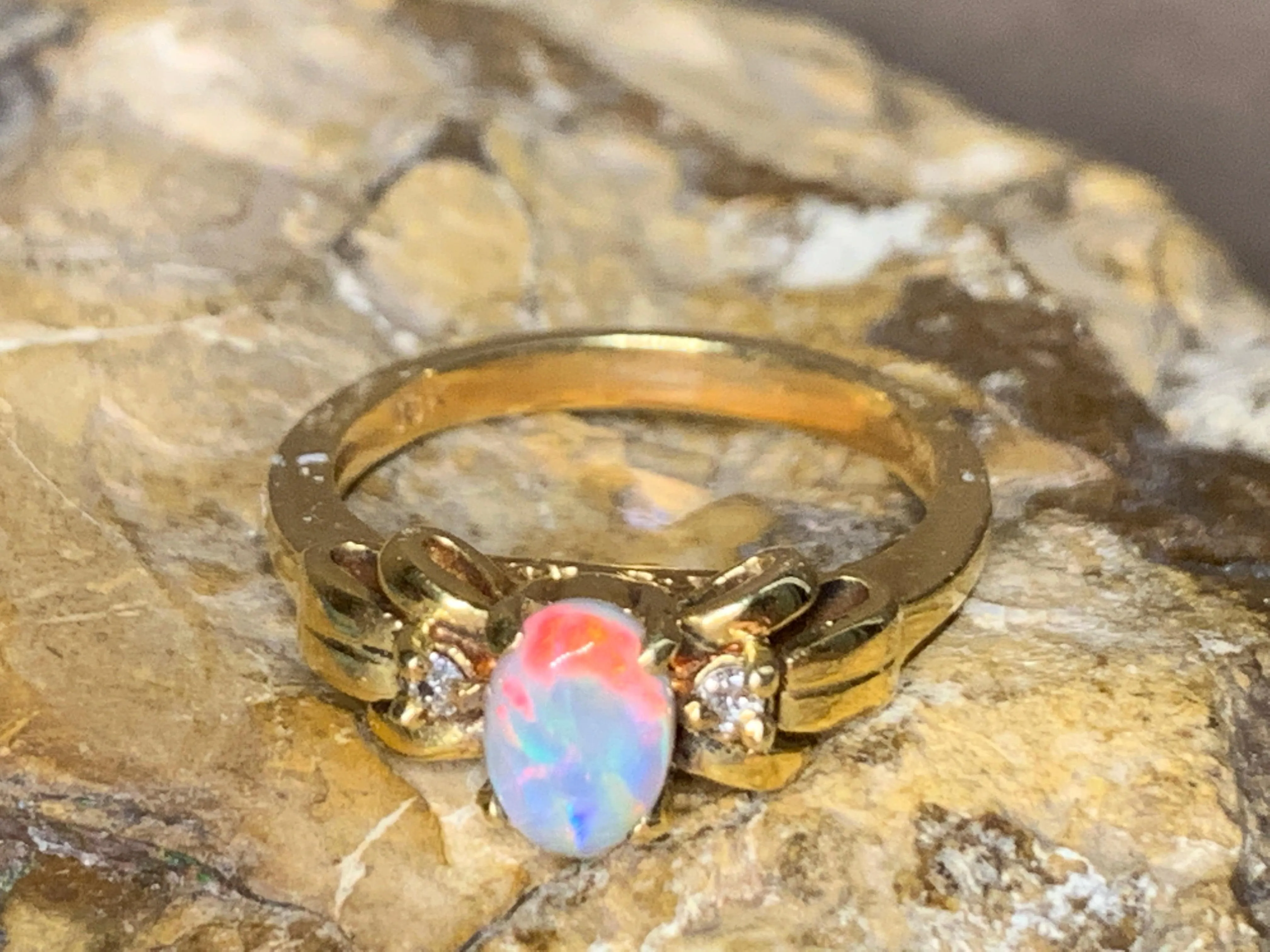 18kt Yellow Gold Black Opal and Diamond ring