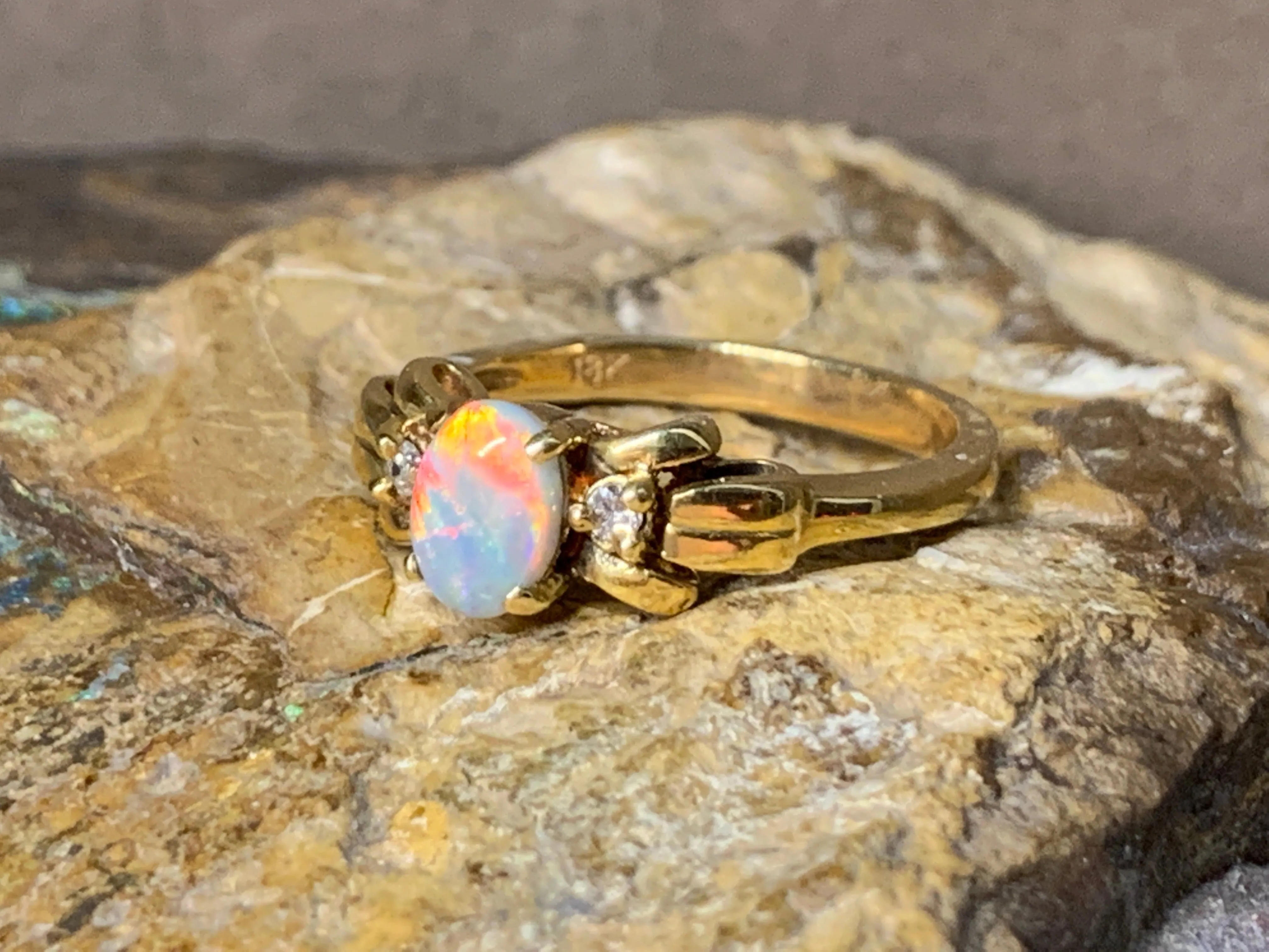18kt Yellow Gold Black Opal and Diamond ring