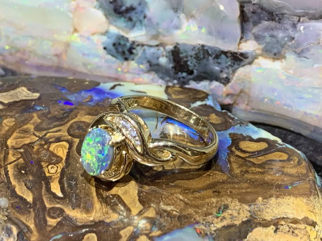 18kt Yellow Gold Black Opal and DIamond ring