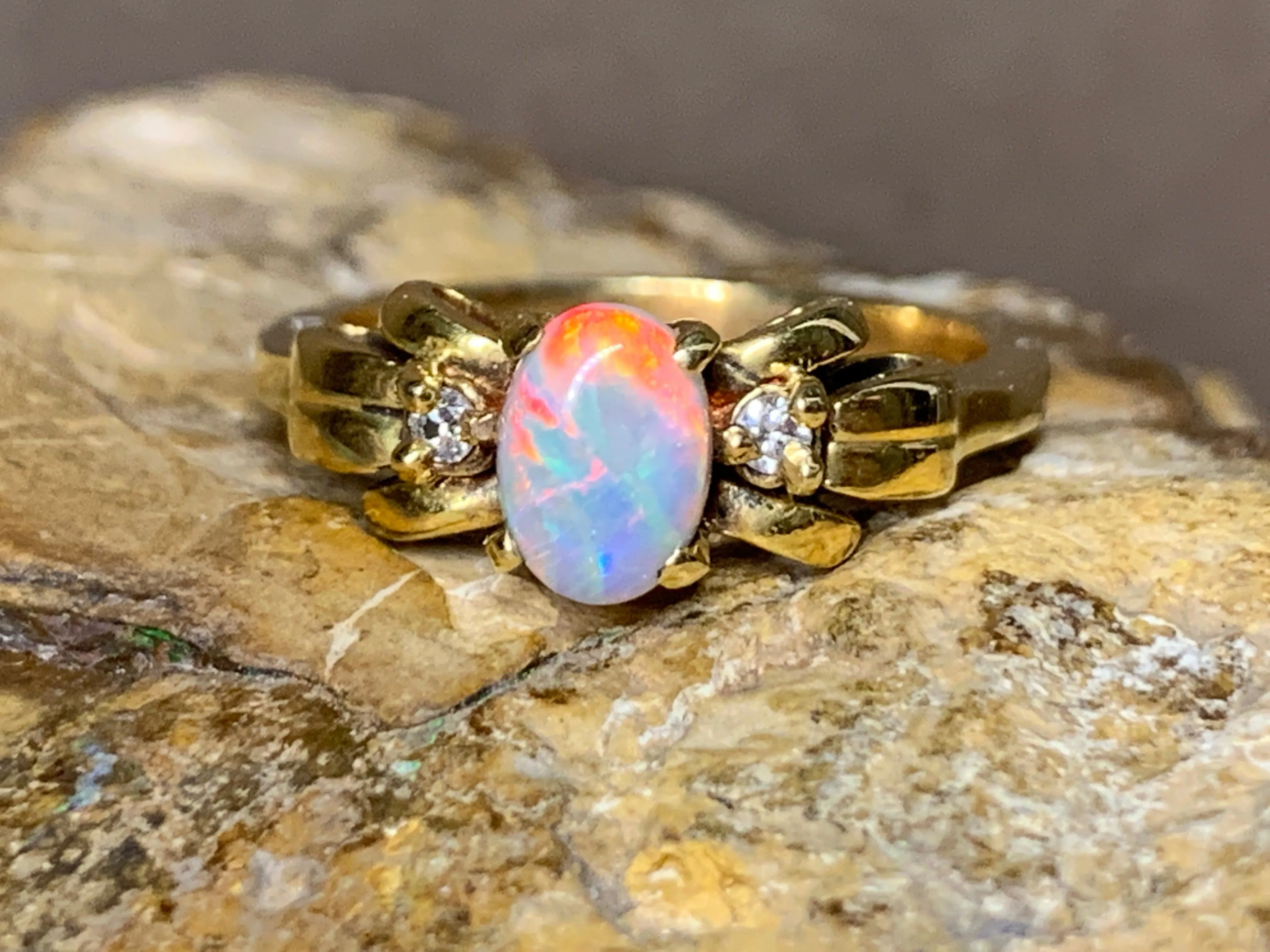 18kt Yellow Gold Black Opal and Diamond ring