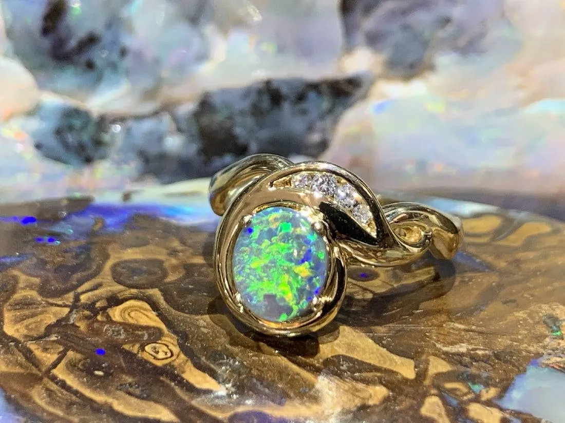 18kt Yellow Gold Black Opal and DIamond ring