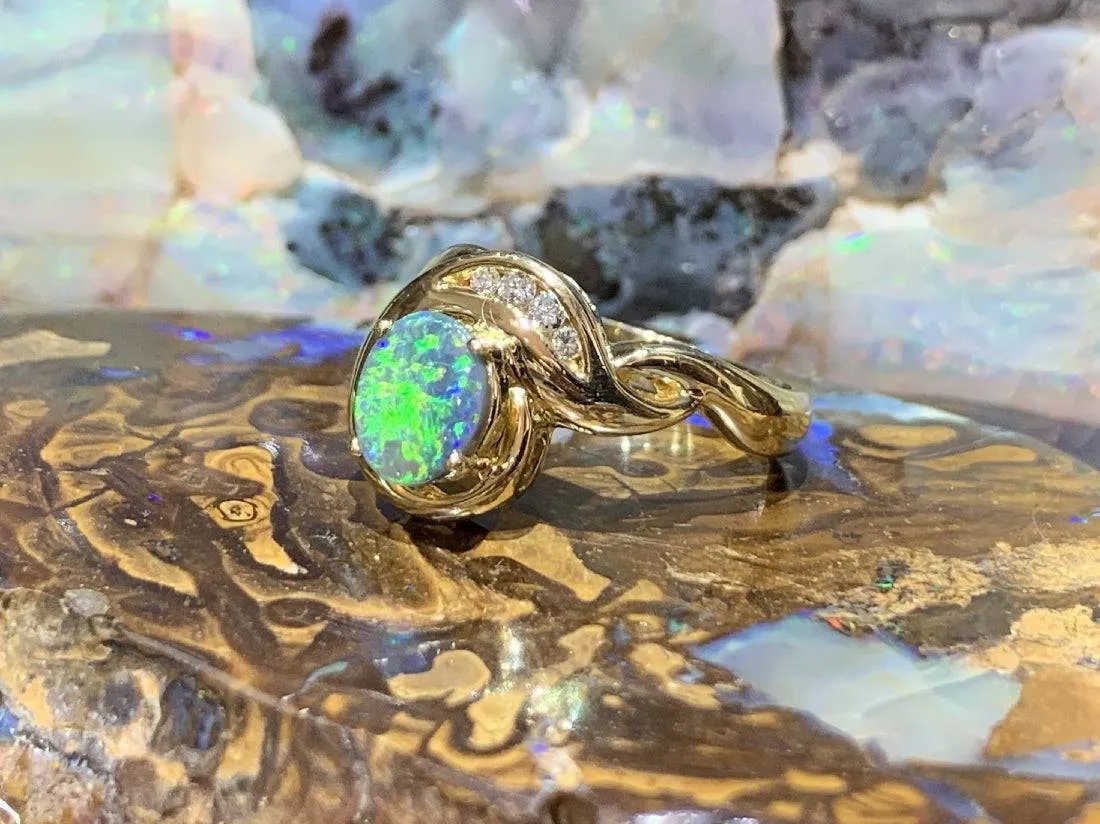 18kt Yellow Gold Black Opal and DIamond ring