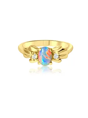 18kt Yellow Gold Black Opal and Diamond ring