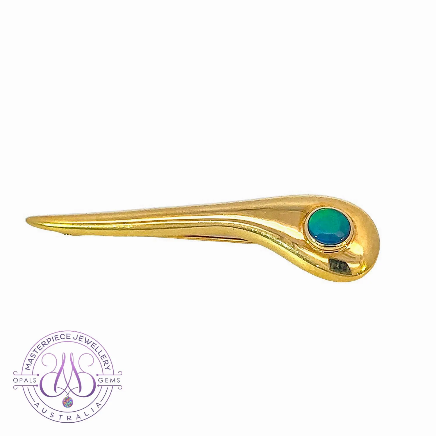18kt Yellow Gold Black Opal brooch green flash