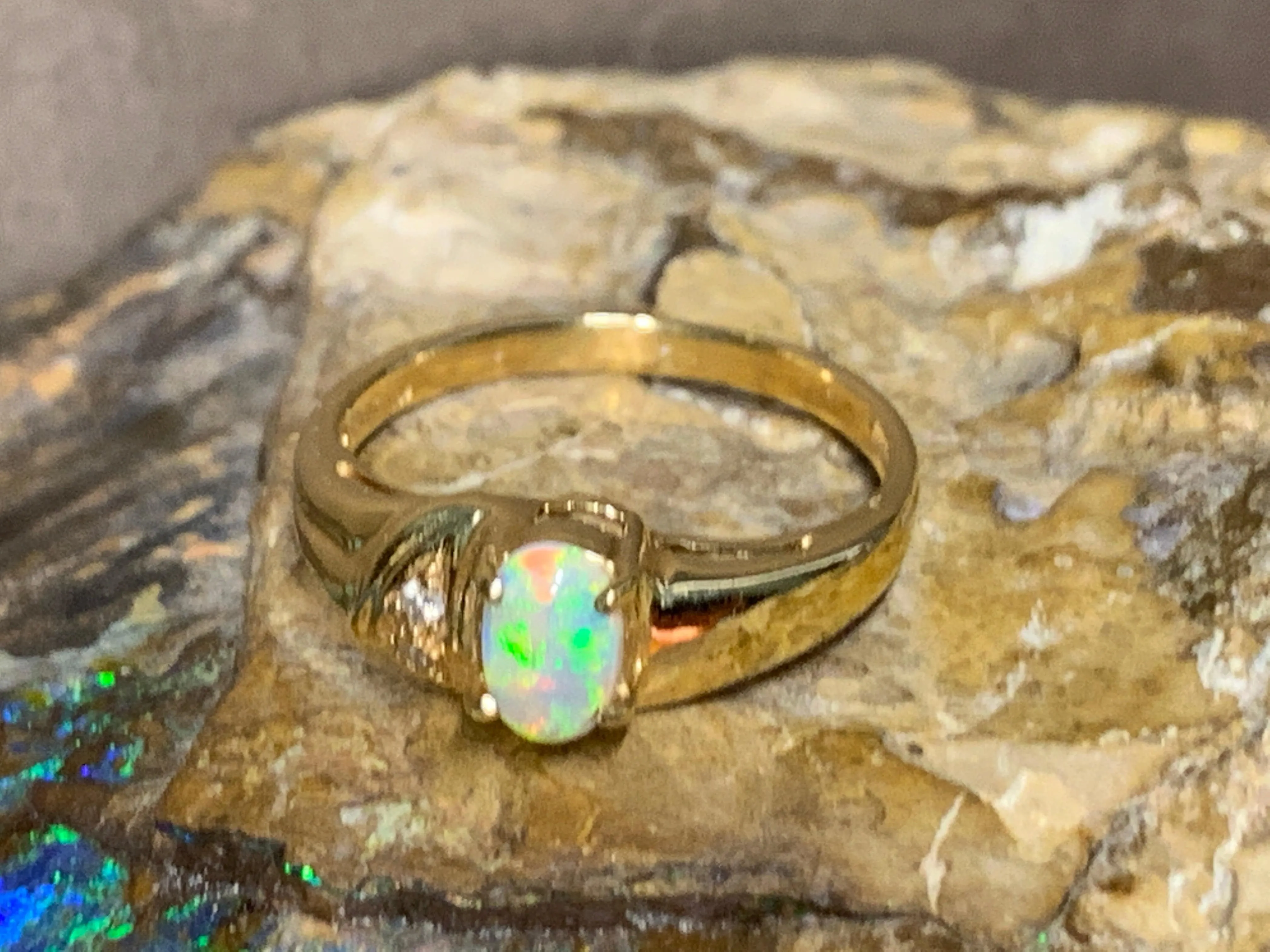 18kt Yellow Gold Black Opal crystal and diamond ring