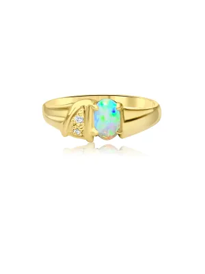 18kt Yellow Gold Black Opal crystal and diamond ring