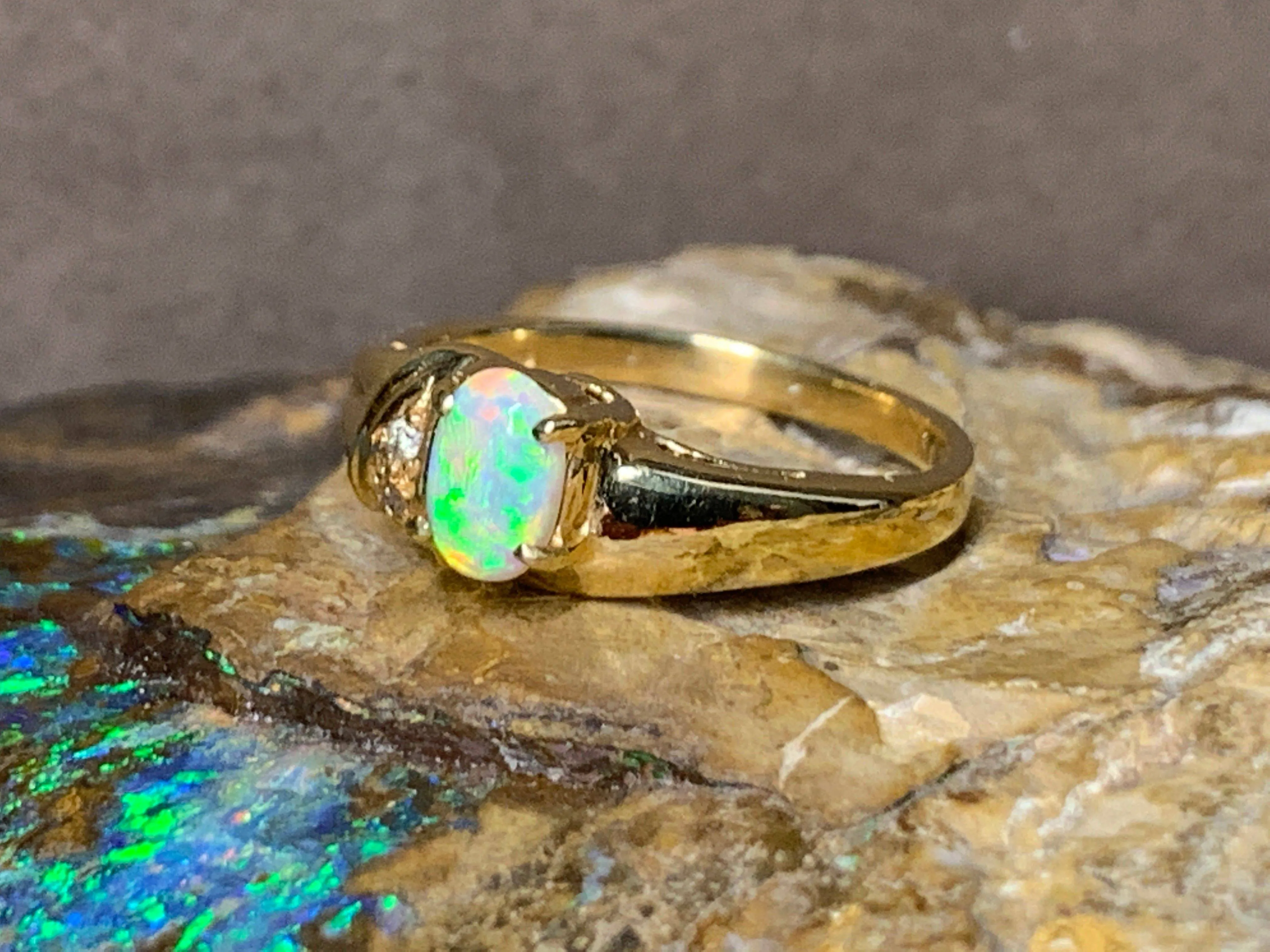 18kt Yellow Gold Black Opal crystal and diamond ring