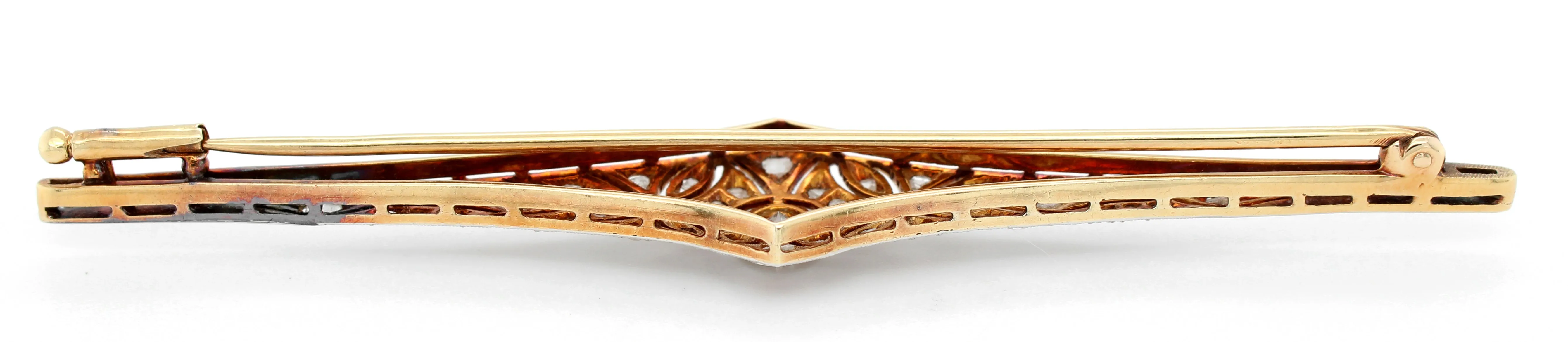 1940s Antique Art Deco 14k Two-Tone Gold 1.50ctw Diamond Filigree Brooch Pin