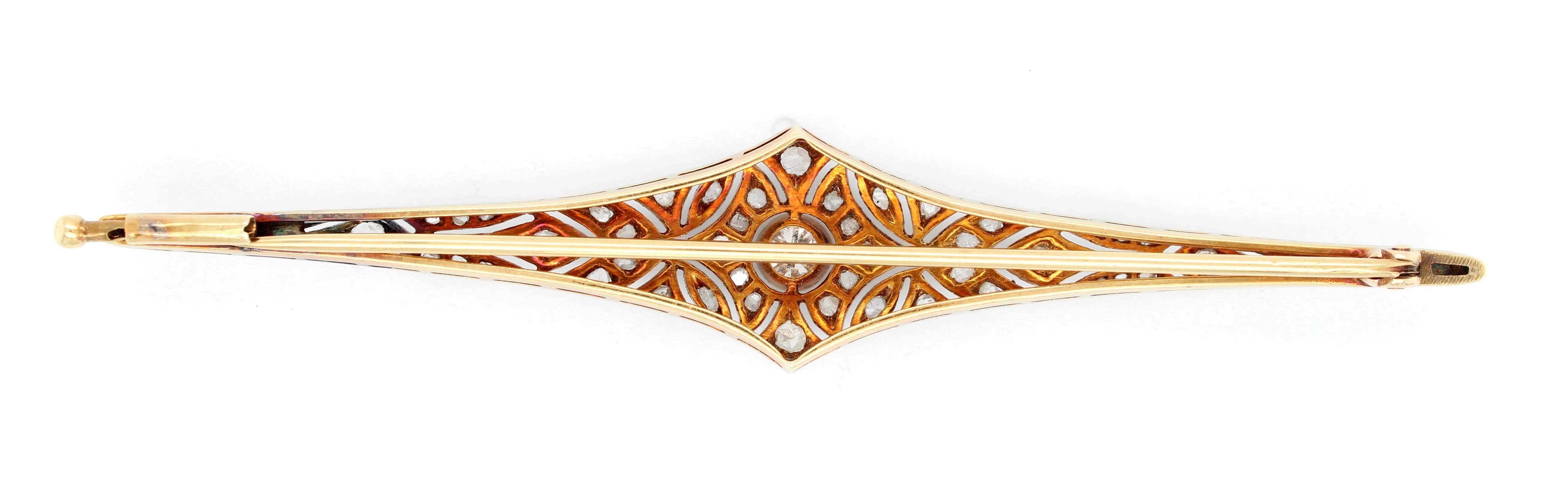 1940s Antique Art Deco 14k Two-Tone Gold 1.50ctw Diamond Filigree Brooch Pin