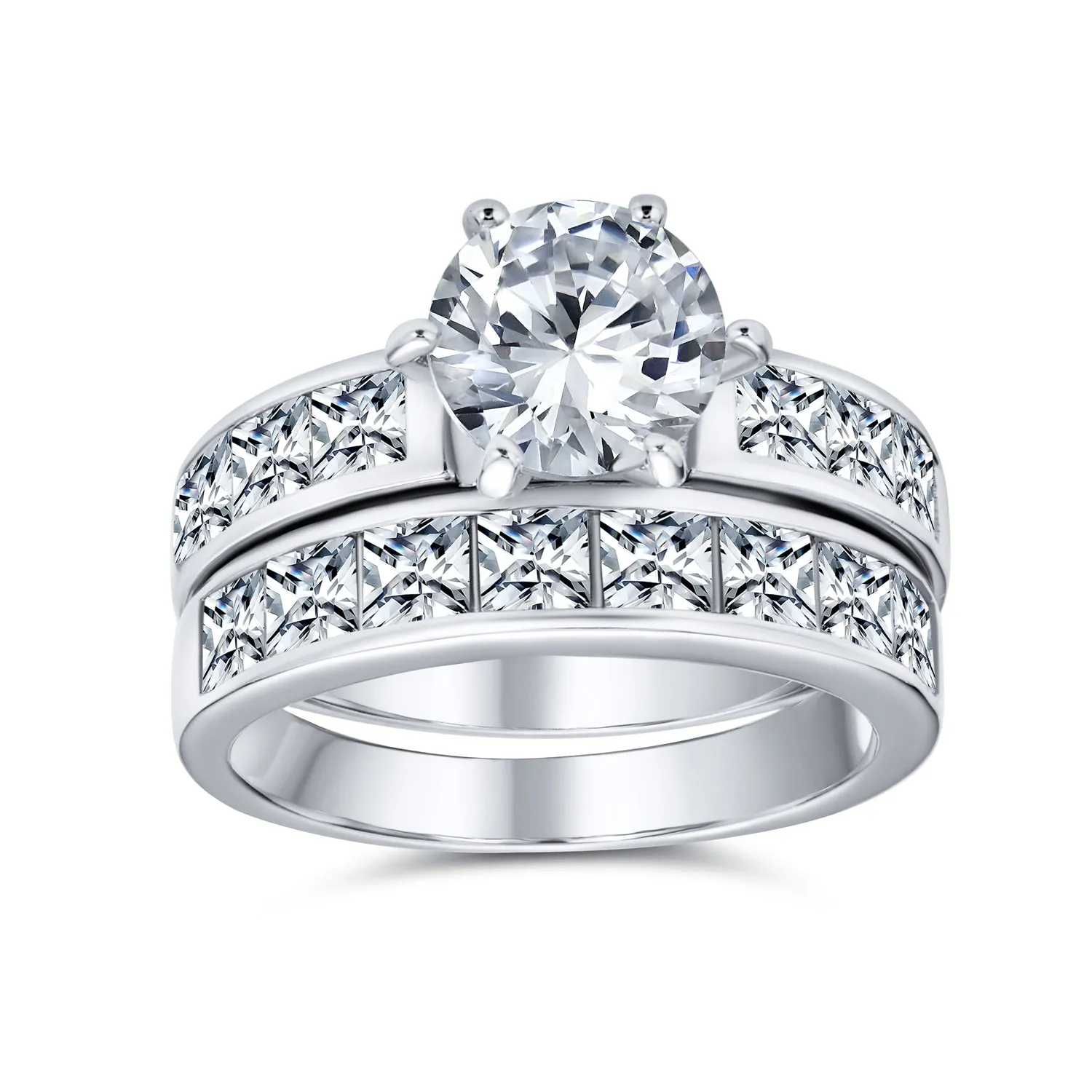2-3CT Solitaire AAA CZ Engagement Wedding Ring Set 925 Sterling Silver