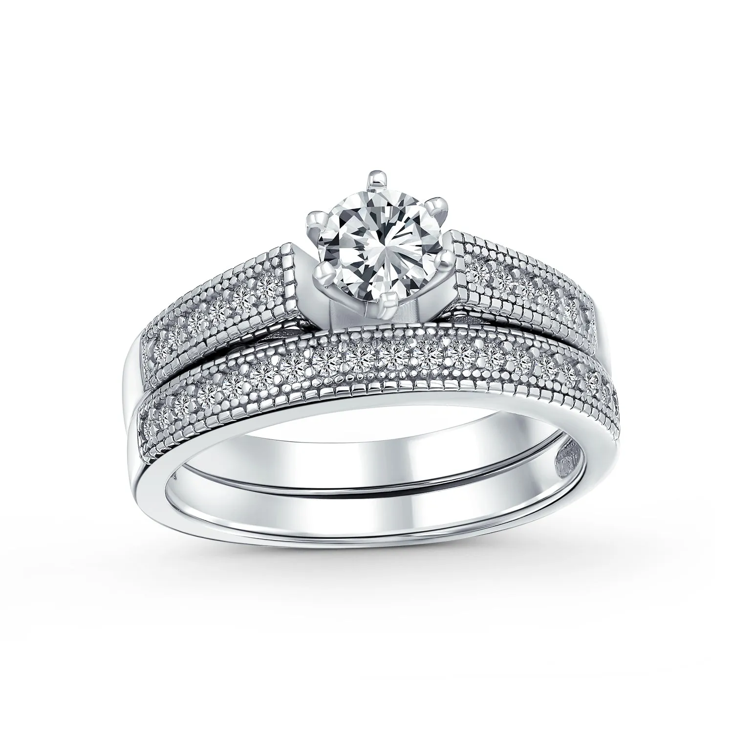2-3CT Solitaire AAA CZ Engagement Wedding Ring Set 925 Sterling Silver