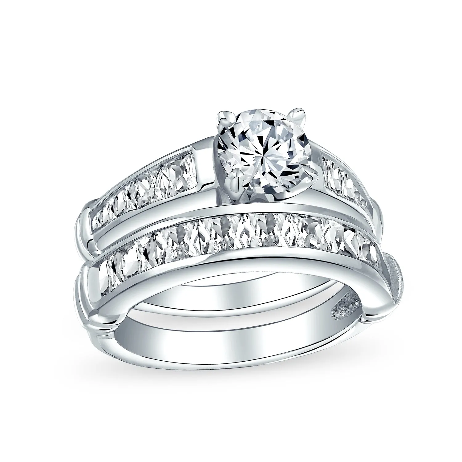 2-3CT Solitaire AAA CZ Engagement Wedding Ring Set 925 Sterling Silver