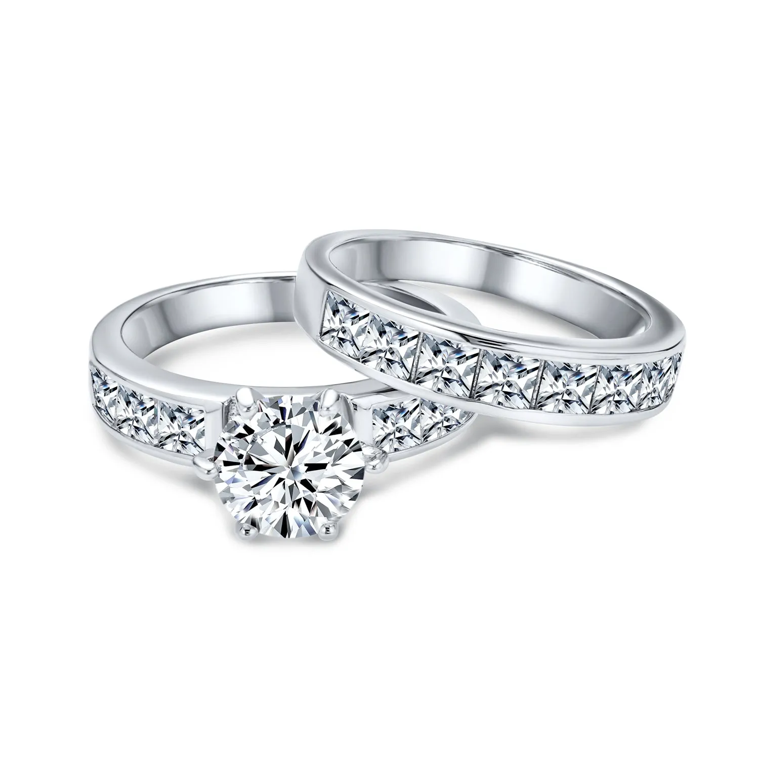 2-3CT Solitaire AAA CZ Engagement Wedding Ring Set 925 Sterling Silver
