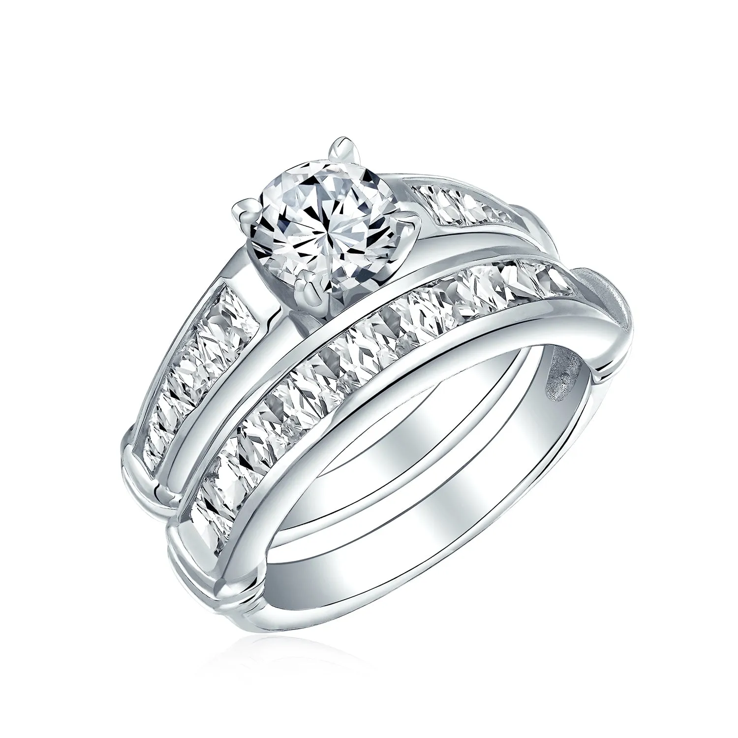 2-3CT Solitaire AAA CZ Engagement Wedding Ring Set 925 Sterling Silver