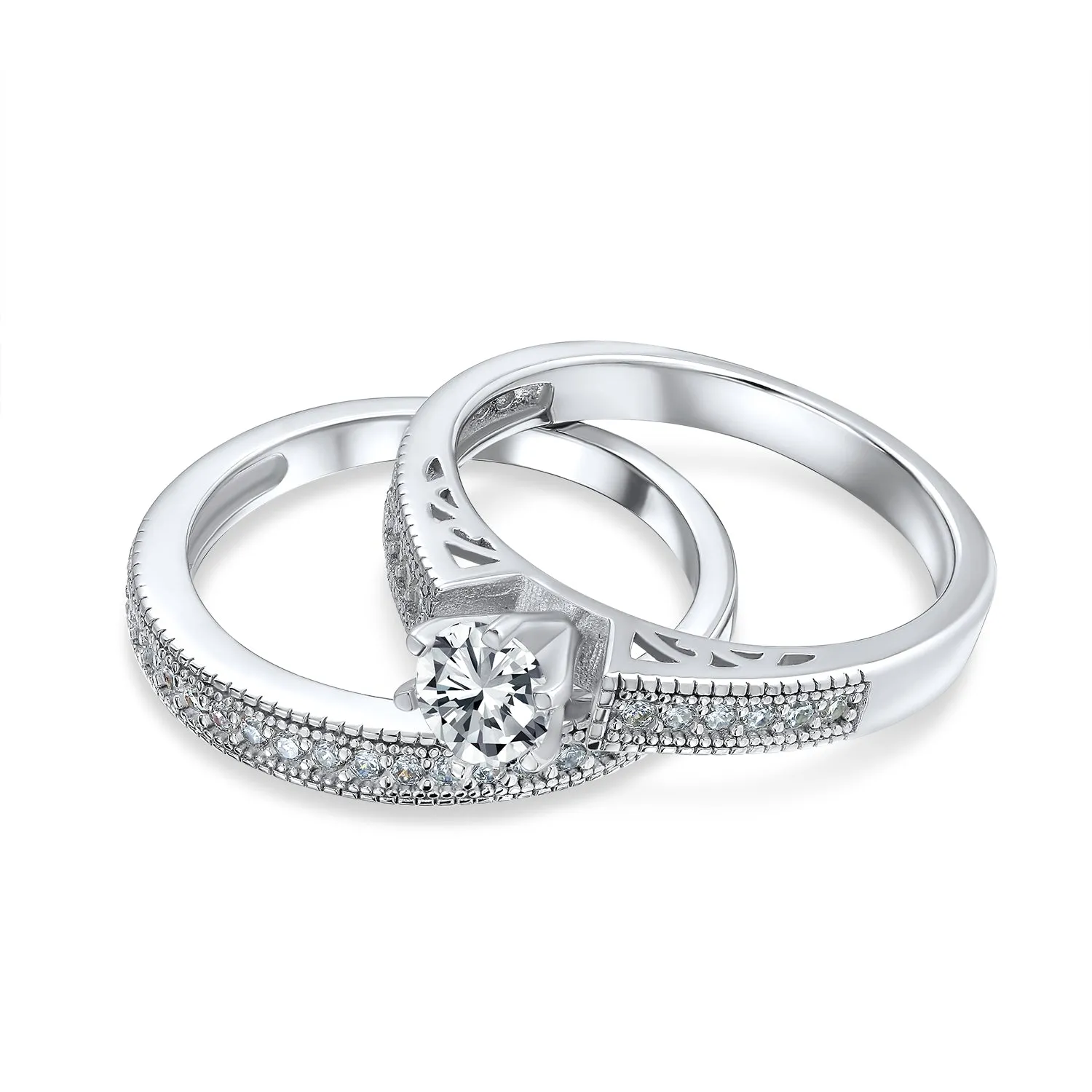 2-3CT Solitaire AAA CZ Engagement Wedding Ring Set 925 Sterling Silver