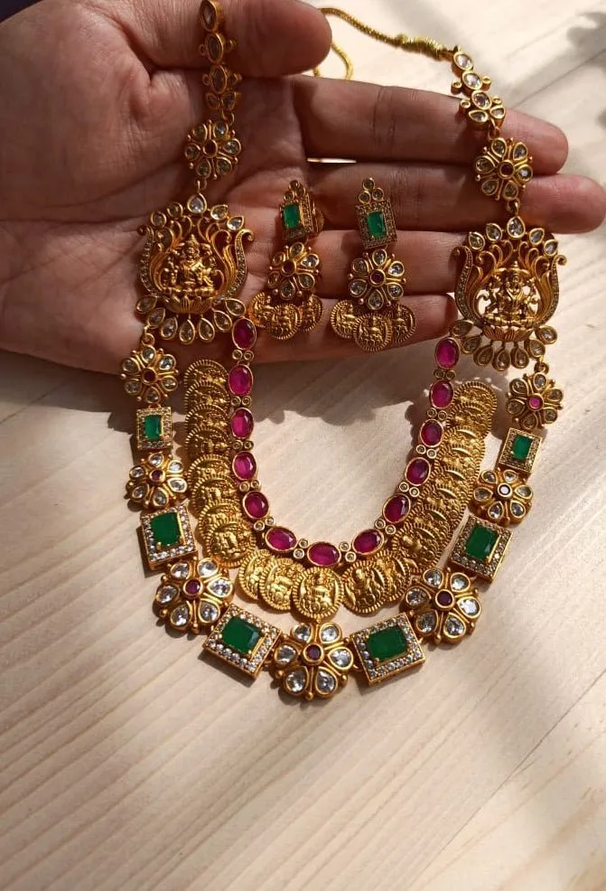 2 Layered Ruby Stone Goddess Coin Necklace (Multi & Full Ruby Available)