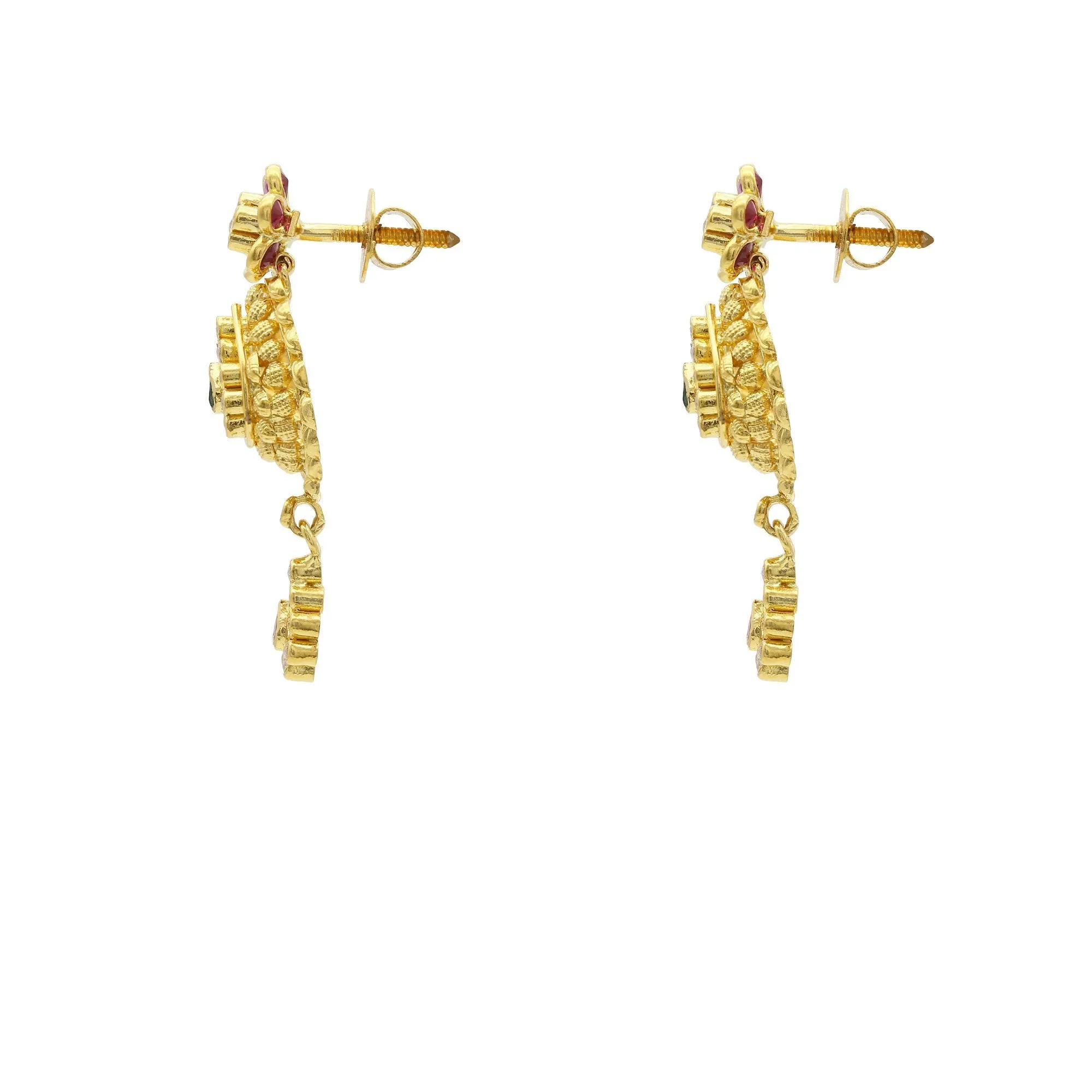 22K Gold Ruby Emerald Kundan Antique Necklace and Earrings Set