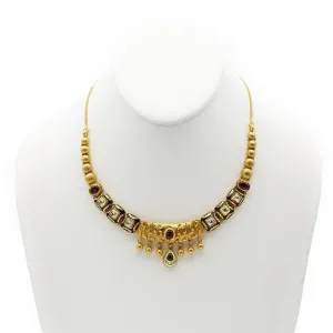 22K Gold Ruby Emerald Kundan Necklace and Earrings Set