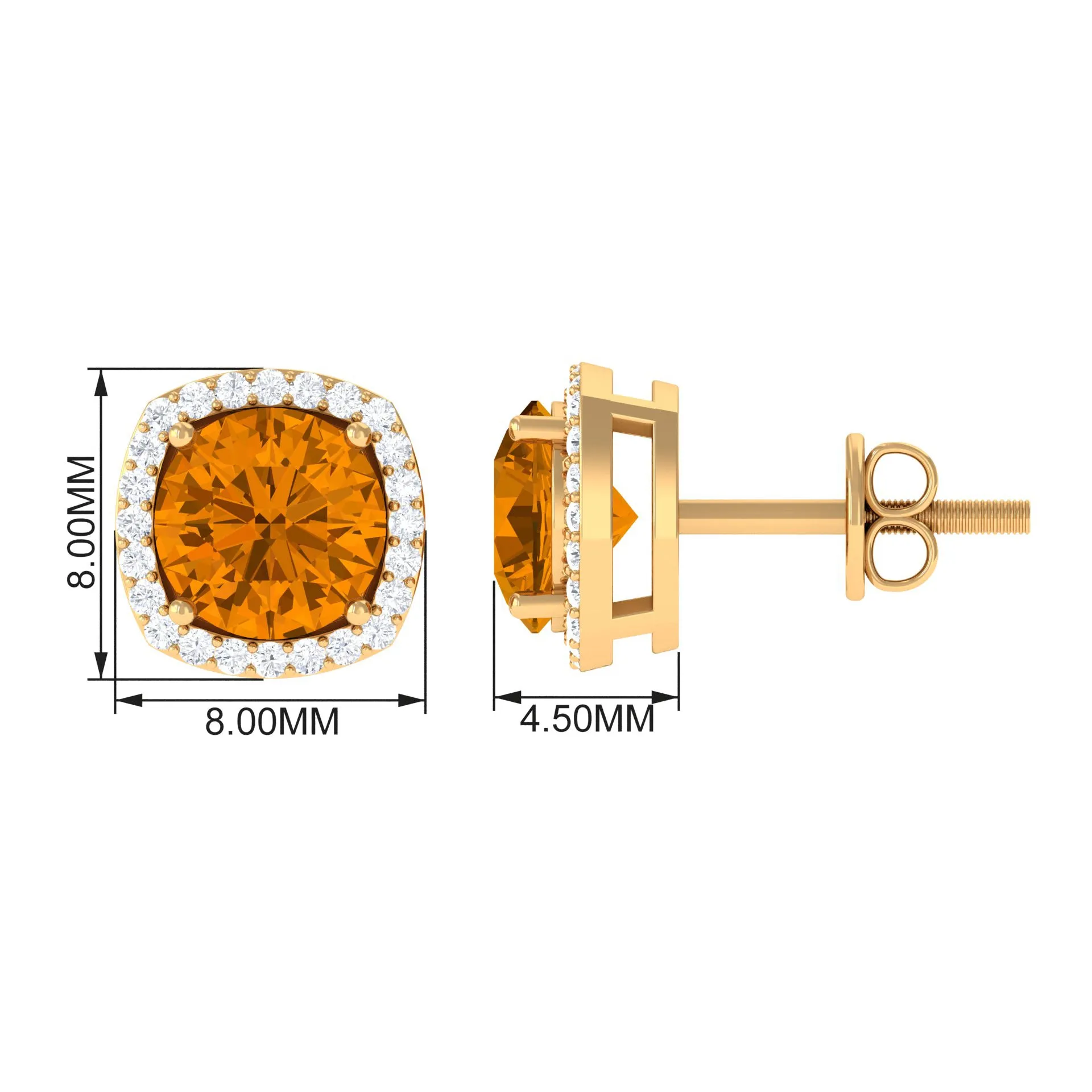 2.5 CT Round Shape Citrine and Diamond Halo Stud Earring