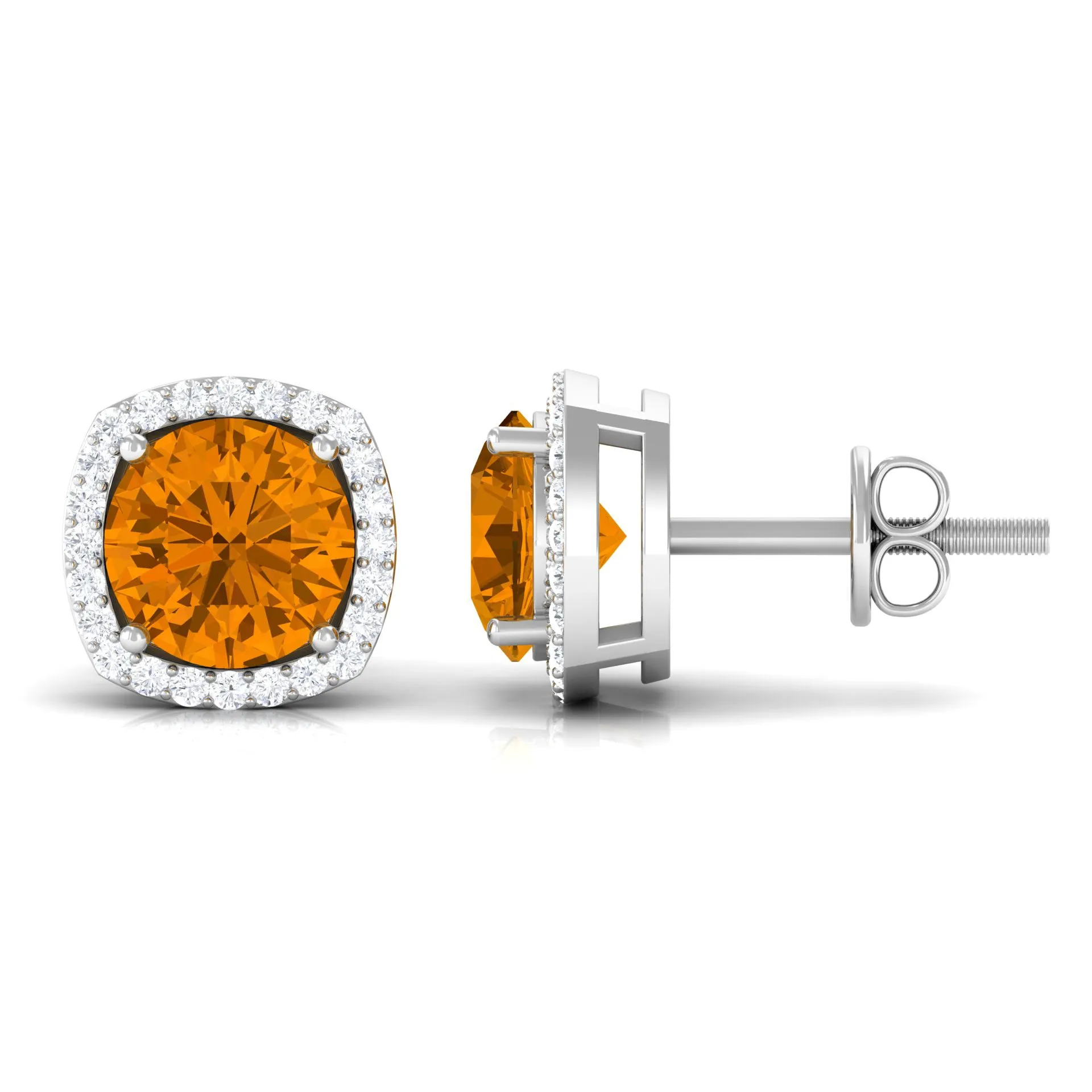 2.5 CT Round Shape Citrine and Diamond Halo Stud Earring