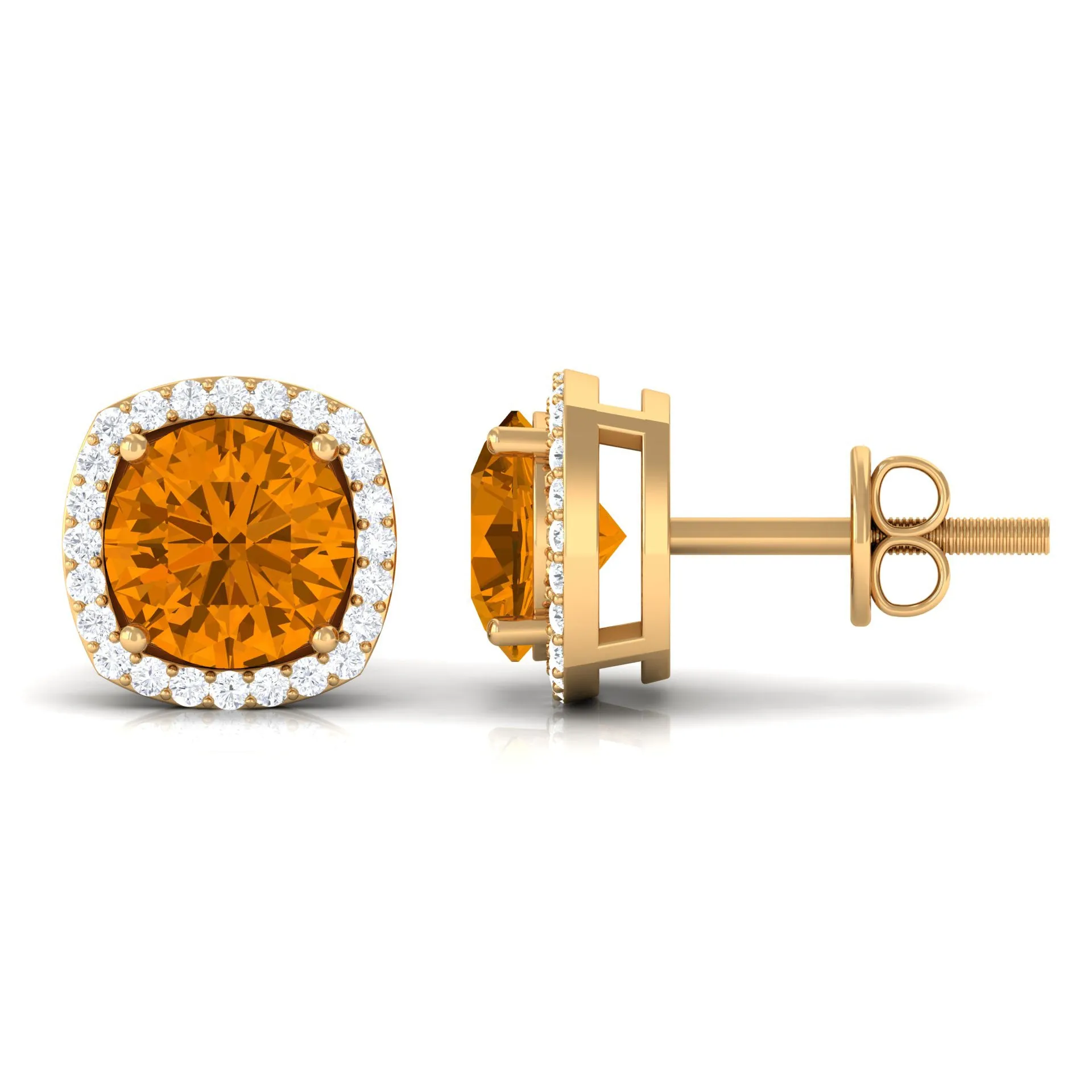2.5 CT Round Shape Citrine and Diamond Halo Stud Earring