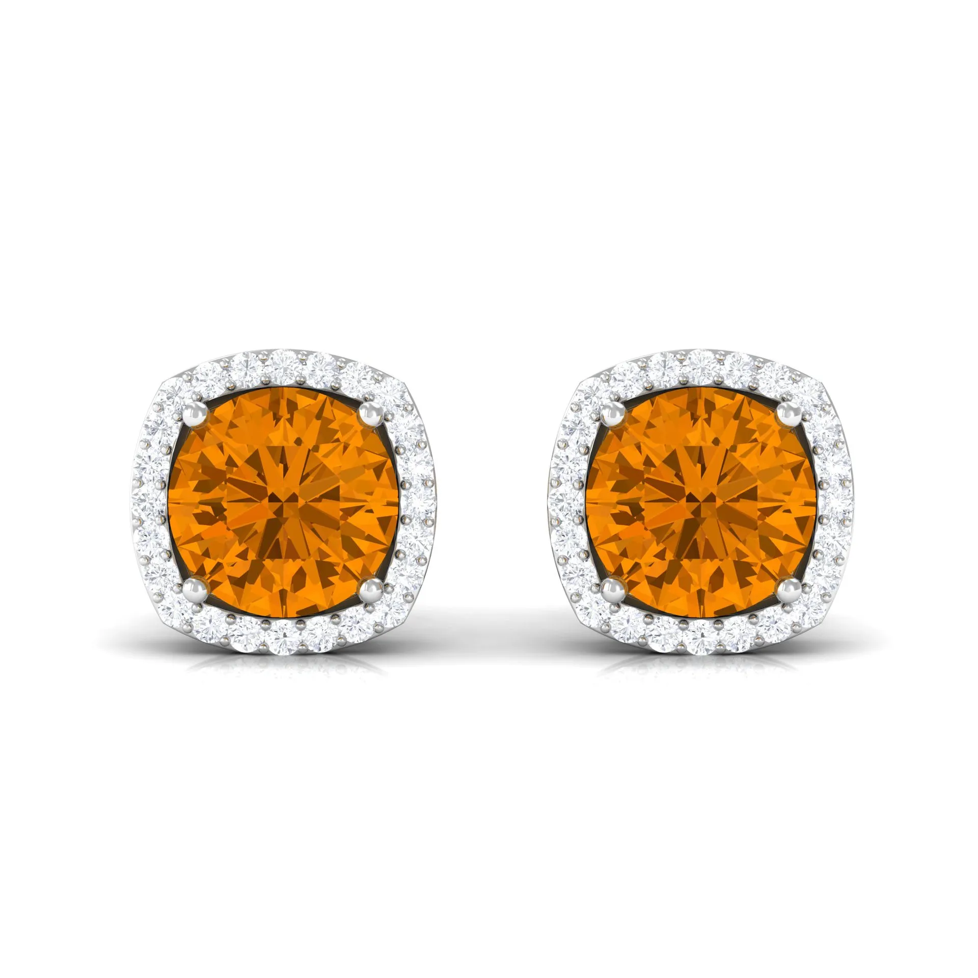 2.5 CT Round Shape Citrine and Diamond Halo Stud Earring