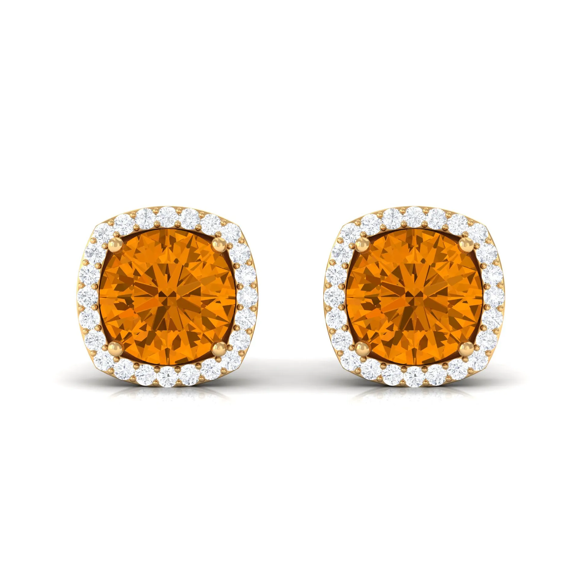 2.5 CT Round Shape Citrine and Diamond Halo Stud Earring