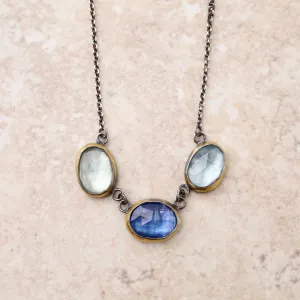 3 Crescent Rim Necklace with Kyanite & Aquamarine