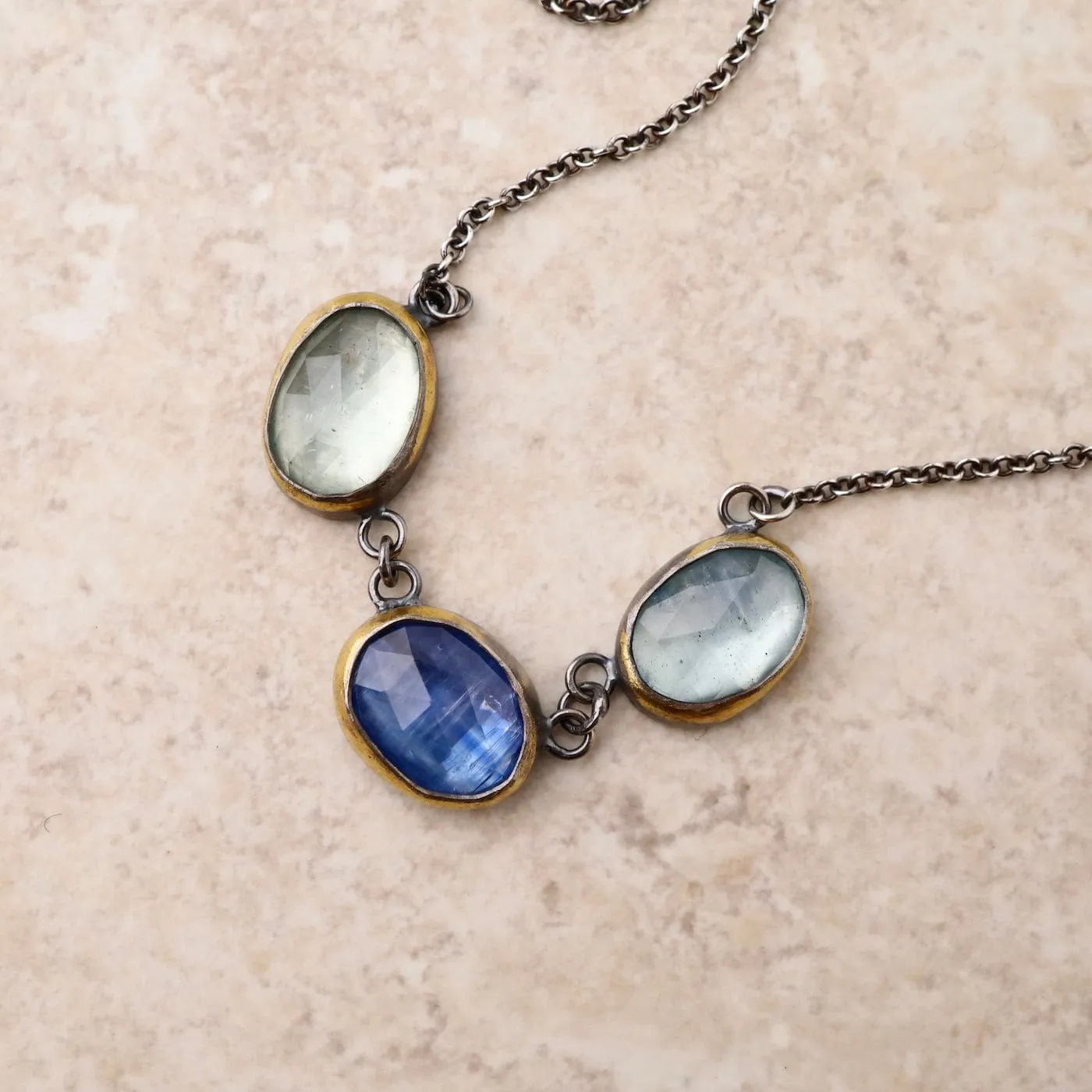 3 Crescent Rim Necklace with Kyanite & Aquamarine